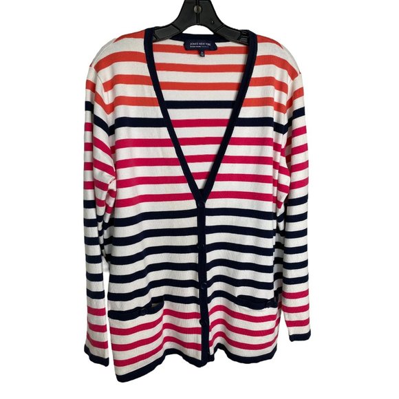 Jones New York Nautical Button Down Striped Knit Cardigan with Pockets Size 2X - Picture 1 of 10